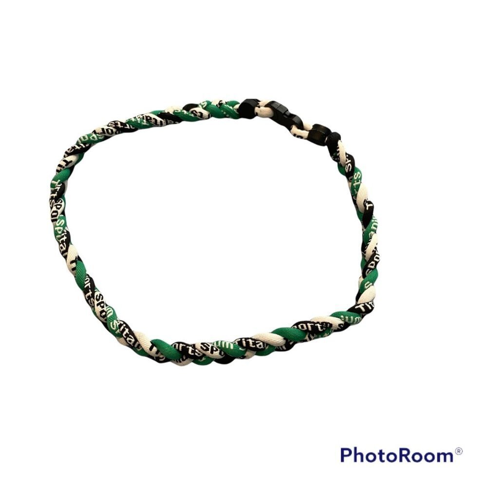 Triple Braided Sports Performance Titanium Necklace - Green, White, & Black